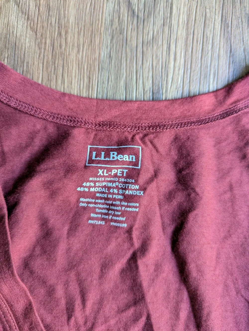 L.L. Bean Burgundy Wrap-Front Long Sleeve Top Sz XL